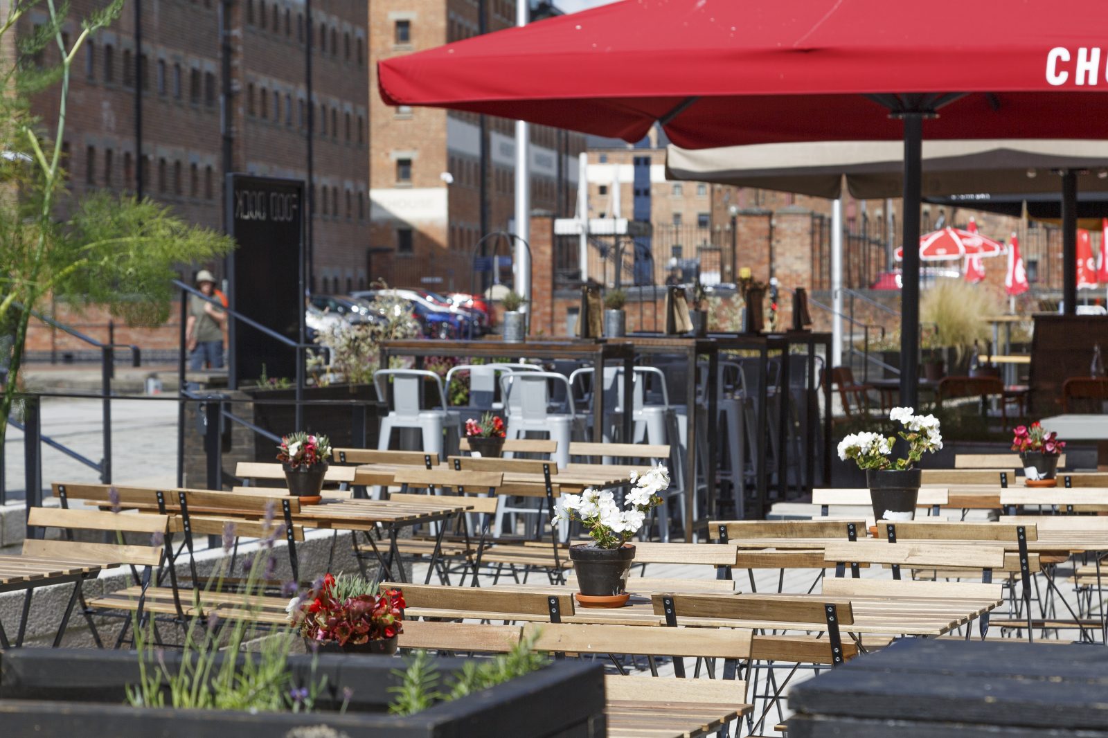 A look at the seating area across Gloucester Food Dock's Quayside restuarants.